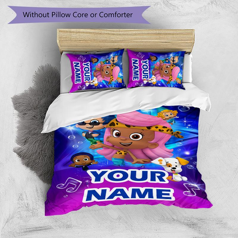 3pcs Bubble Guppies Cover Set - Personalized Name, HD Printed Bedding with 1 Cover and 2 Pillowcases - Perfect for Home Decor, Easy Care