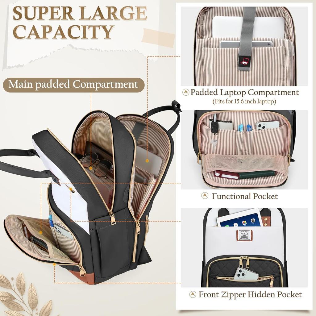 2Pcs Women Travel Backpack Work Waterproof Business Backpacks Outdoor College Carry On Backpacks Casual Bag with Small Bag