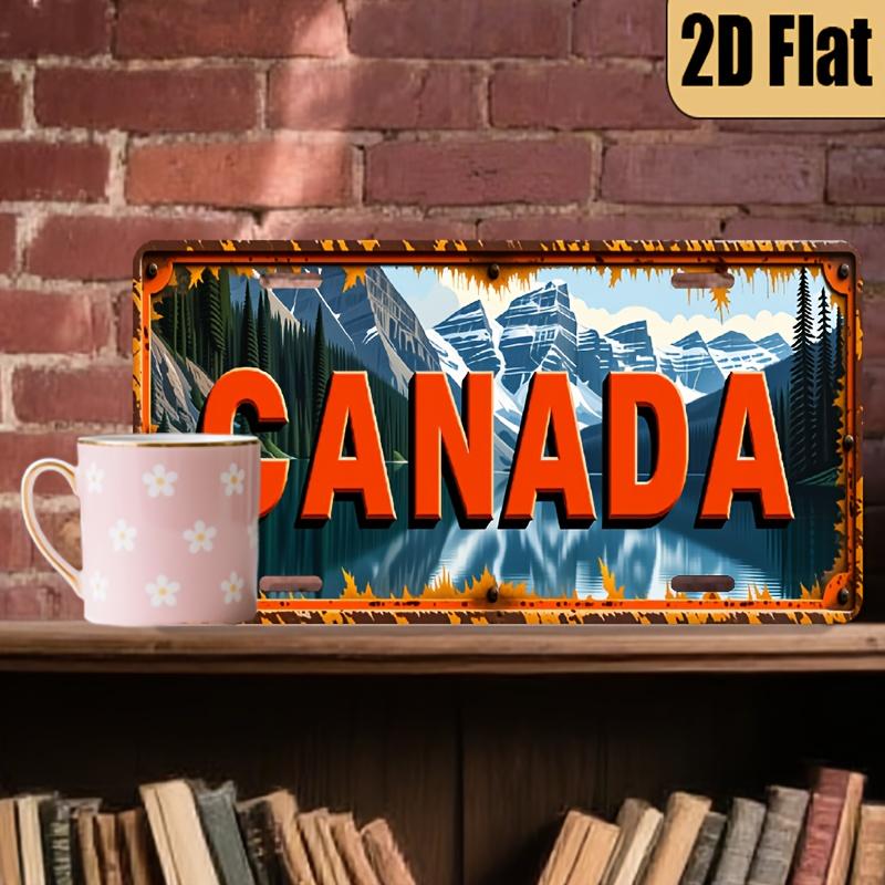 D Flat Printing Vintage CANADA with Rocky Mountain Lake Landscape Illustration Aluminum Tin Painting License Plate Style Can