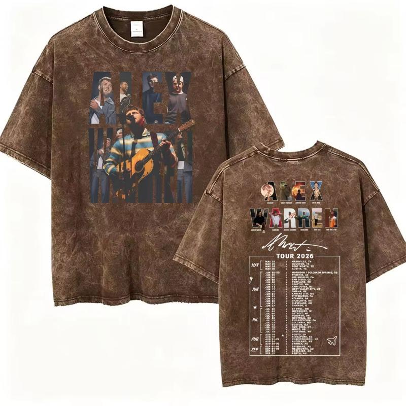 Alex Warren Moon Kunstwerk Musiktour 2026 Vintage Washed T-Shirt Herren Damen Mode Punk Hip Hop T-Shirts Sommer Oberteile Lockeres T-Shirt
