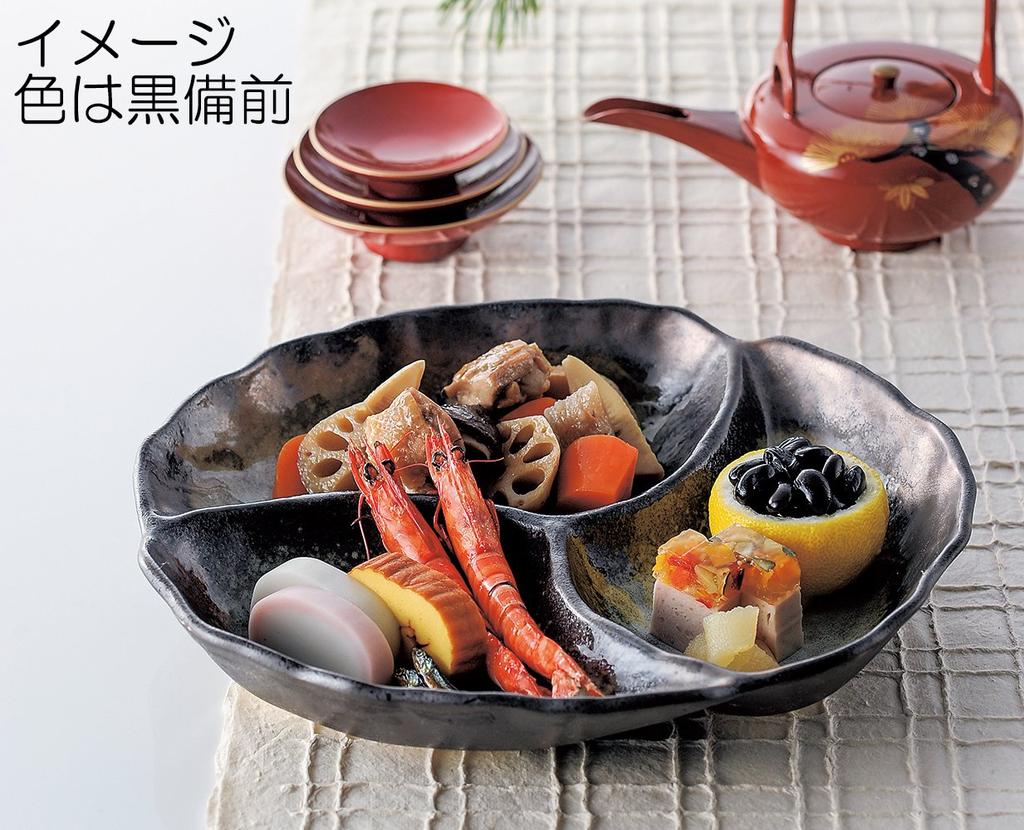 Mino Ware Partitioned Bowl, Large Appetizer Plate, White Karatsu Style, K80015