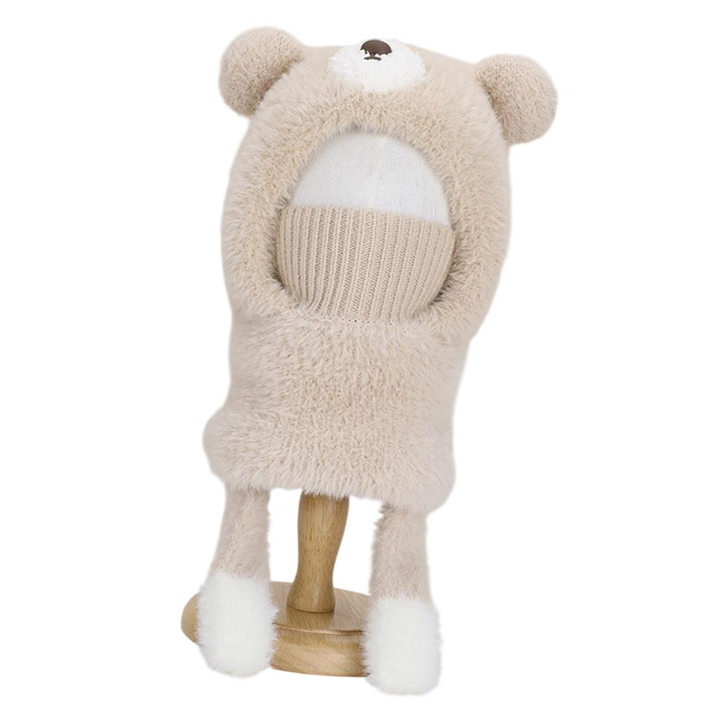 Winter Balaclava Hat Neck Gaiter Hat with Cartoon Bear Ear Design Outdoor Pullover Scarf Hat For Kids Cold Activity