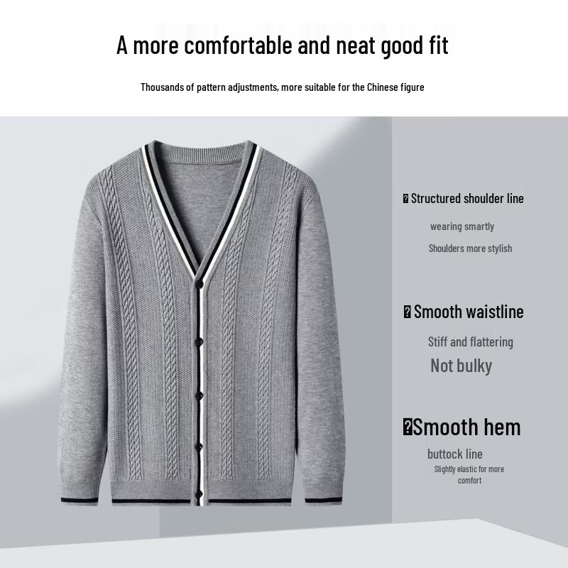 Hengyuanxiang Men's V-Neck Knitted Cardigan