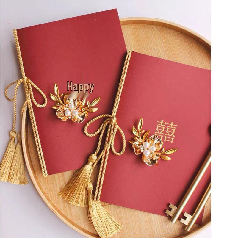 Chenxiang Red Double Happiness Wedding Vow and Speech Card Set with Gift Pen