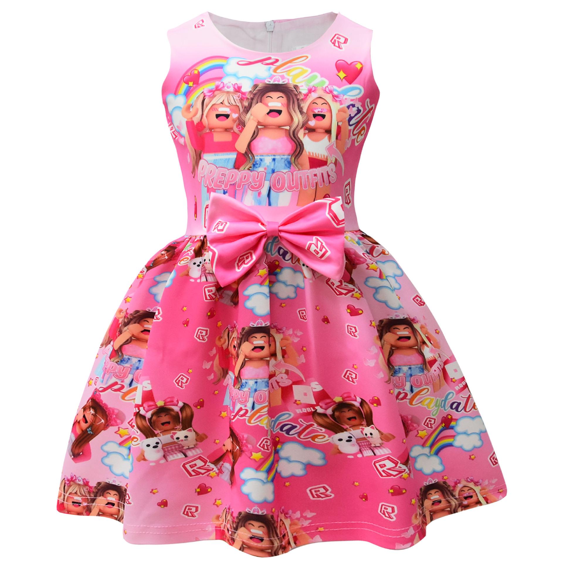 

New Sleeveless Girls Game Print Bow Dress 9386 Size 100