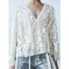 Long Sleeve Solid Color Shirt With Transparent Mesh For Casual Office Wear