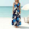 Women's U-Neck Sleeveless Maxi Dress,Fresh Floral Print,Flowy Lightweight Swing Hem Ideal for Beach Vacation,Daily Home Casual Summer Outfit