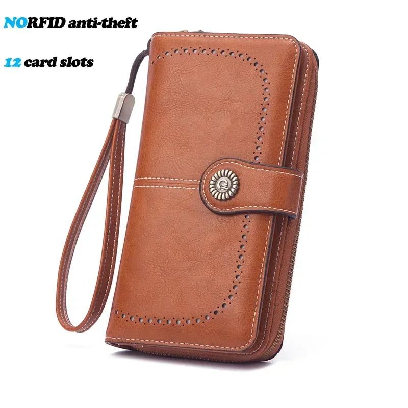 Women Wallet RFID Anti-theft Leather Wallets For Woman Long Zipper Large Ladies Clutch Bag Female Purse Card Holder