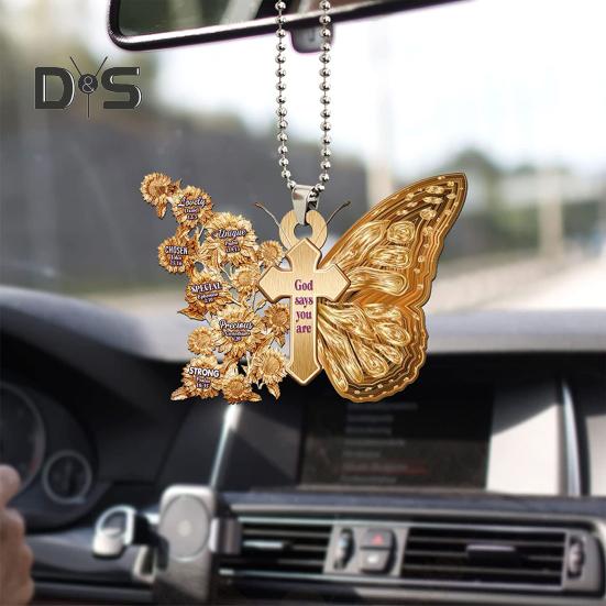 Golden Butterfly Acrylic Car Hanging Ornament Perfect for Parties Birthdays Christmas Home Car Decorations