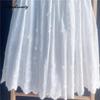 Mori Girl Sommar Höst Kvinnor Vit kjol Elastisk midja Blommor Patchwork Broderikjol Elegant Feminin Söt midikjol
