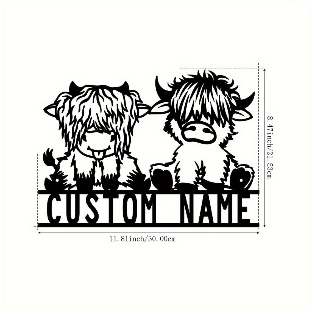 1pc Custom Highland Cow Metal Wall Art, Personalized Name Sign, Rustic Decor for Home, Balcony, Office, Gift, Wall Sculpture.