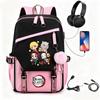 Anime Printed Canvas Backpack With USB Charging Port Teens Students School Travel Unisex