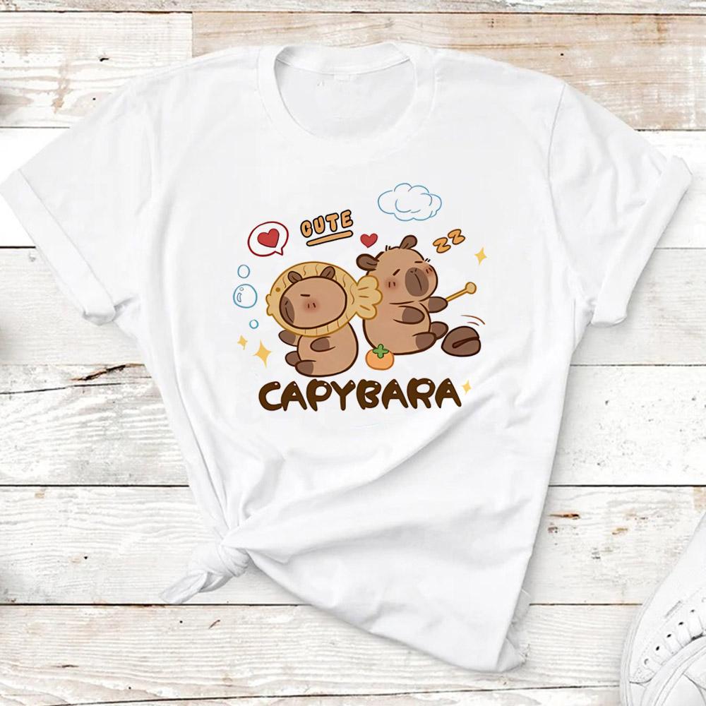Kids Basic T-shirt Women Men Capybara Tees 3-10Years Children Short Sleeved Clothes Boys Girls Capibara Birthday Gifts