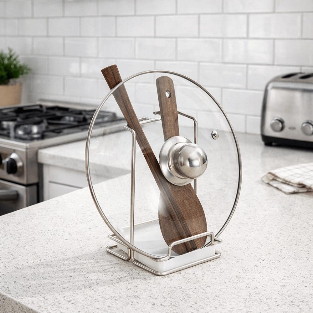 Non-Tipping Pot Lid Rack Rust-proof Spoon Rest Shelf Phone Holder Spatula Holder  Cooking Utensils