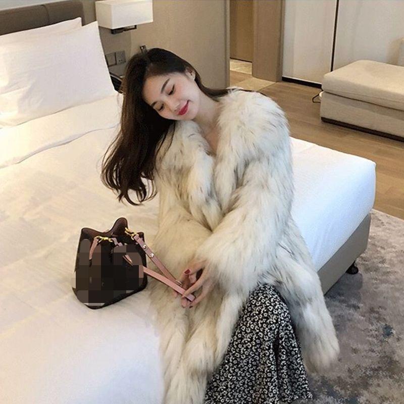 Women's Warm Coat New Internet Celebrity Imitation Raccoon Fur Woven Fur Coat Women's Medium and Long Fashion Ruffle Coat