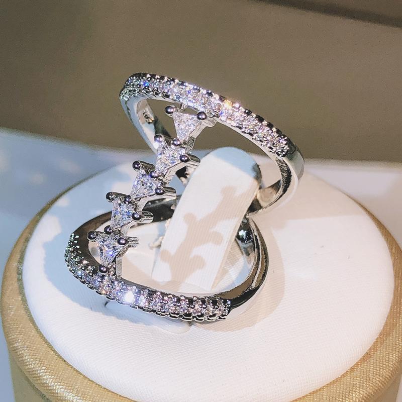 925 Silver Geometric Zircon Ring Ladies Party Jewelry Irregular Ring "Z" Unisex Wedding Cookic Jewelry Gift