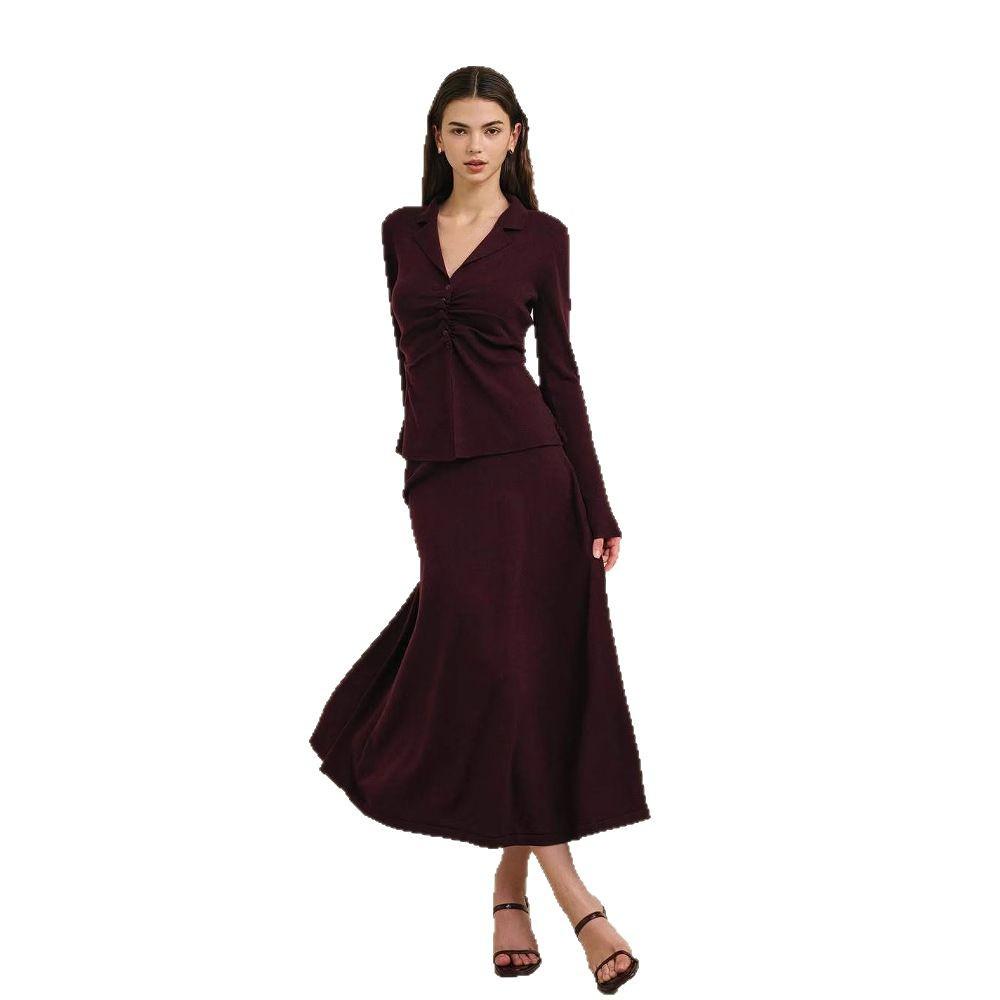 2025 Women's V-Neck Cardigan & Long Dress Set - Autumn/Winter European Style