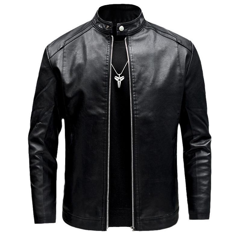 Men's locomotive leather jacket autumn and winter new casual versatile slim fit fleece thickened large size leather jacket