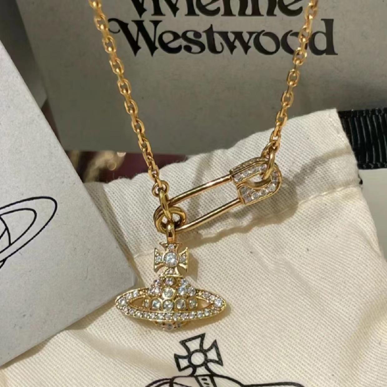 Vivienne Westwood Брошь Сатурн с полными бриллиантами, цепочка и колье-чокер с зажимами для бумаги для женщин золотой