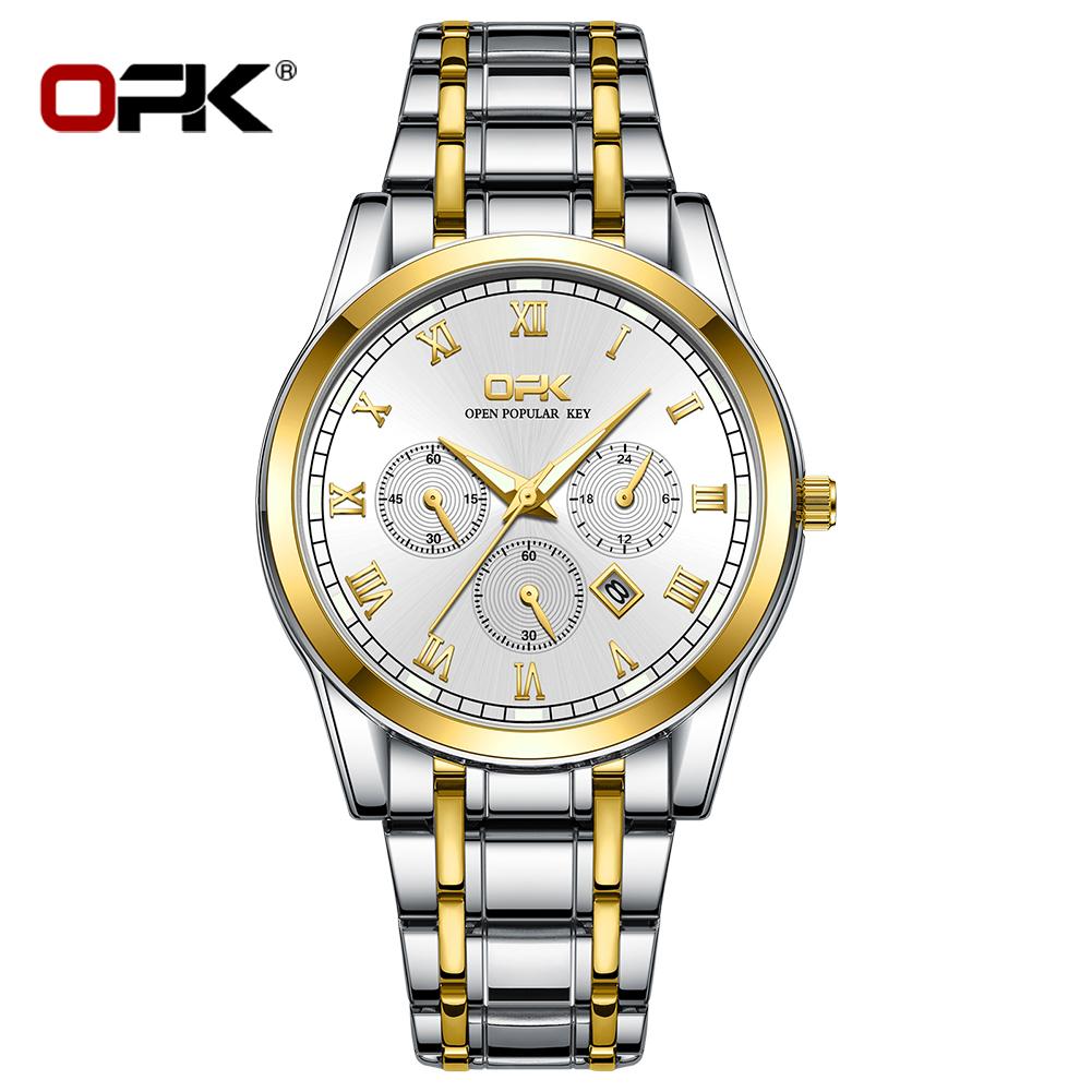 OPK Brand Steel Belt Dual Calendar MEN'S Quartz Watch 8119