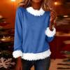 Women's Fashionable Solid Color Plush Round Neck Long Sleeved Casual Pullover T-shirt Top