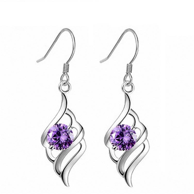 White Gold Plated Amethyst Angel Wing Dangle Earrings with Zircon