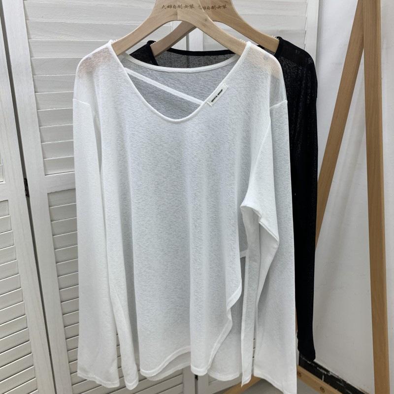 Loose Sun Protection Clothes T-shirts Women's Slit Long Sleeved Versatile Tops Summer