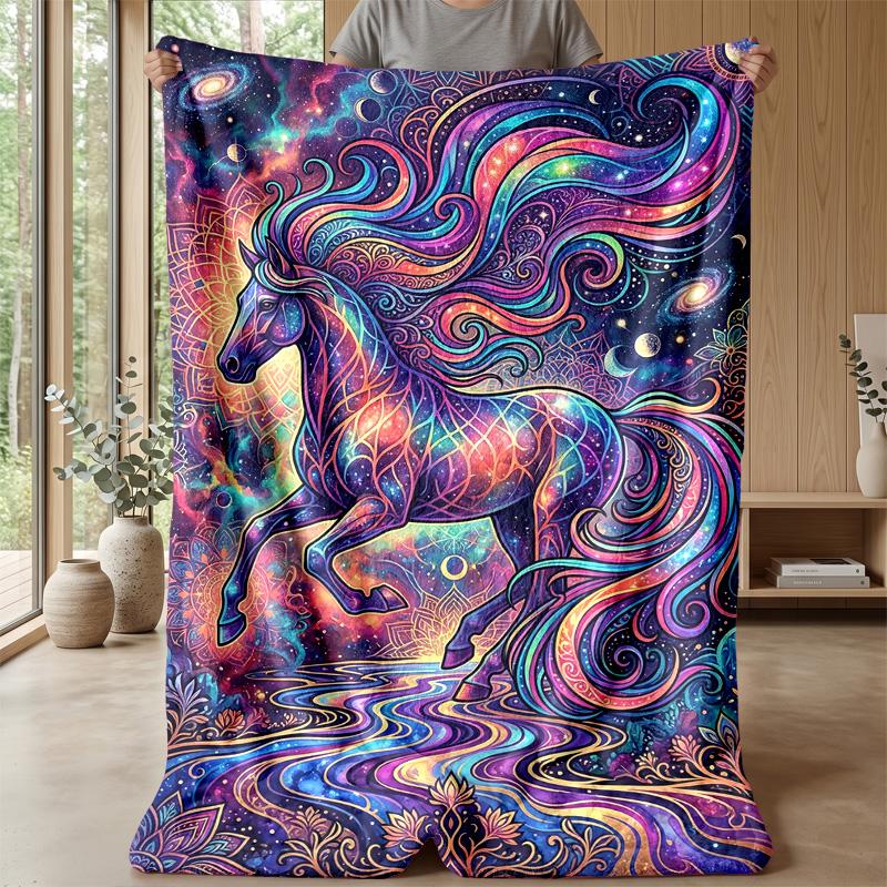 Cosmic Horse Dreamscape blanket Personalized Name Flannel Blanket Soft Cozy Plush Throw for Sofa Bed Lightweight Home Decor