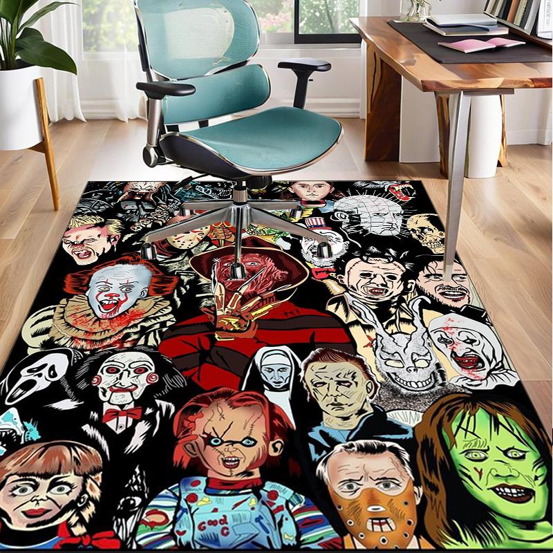 Horror Movie Icons Office Rug Chair Mat, Game Carpet, Suitable for Front Door, Bedroom, Living Room, Desk, Holiday Gift