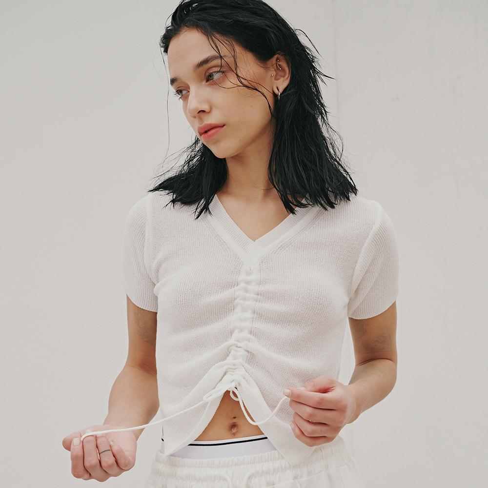 Odier V-Shirring String Pullover - Ivory Ivory/One