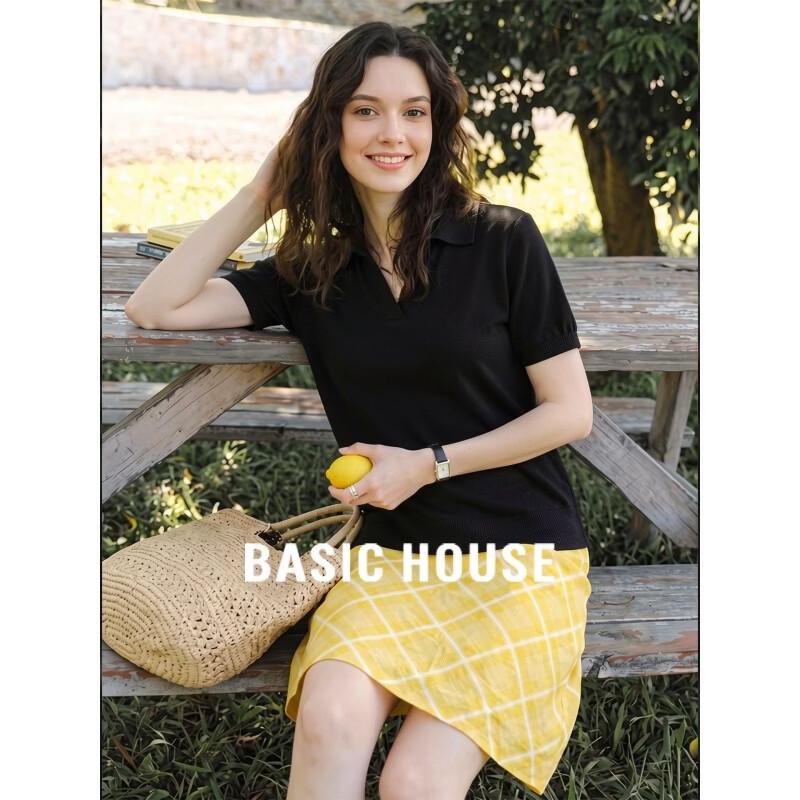 Basic House Women s Tencel Polo Neck Knit Top XL