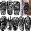 1 Sheet Lion Wolf Skeleton Nun Tiger Black Temporary Tattoos For Men Adult Leg Arm Compass Flower Fake Tattoo Sticker Waterproof