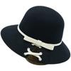 Black And White Contrasting Color Bow Small Fresh Hepburn Black Woolen Basin Hat Women'S Autumn And Winter French Retro Fisherman Top Hat