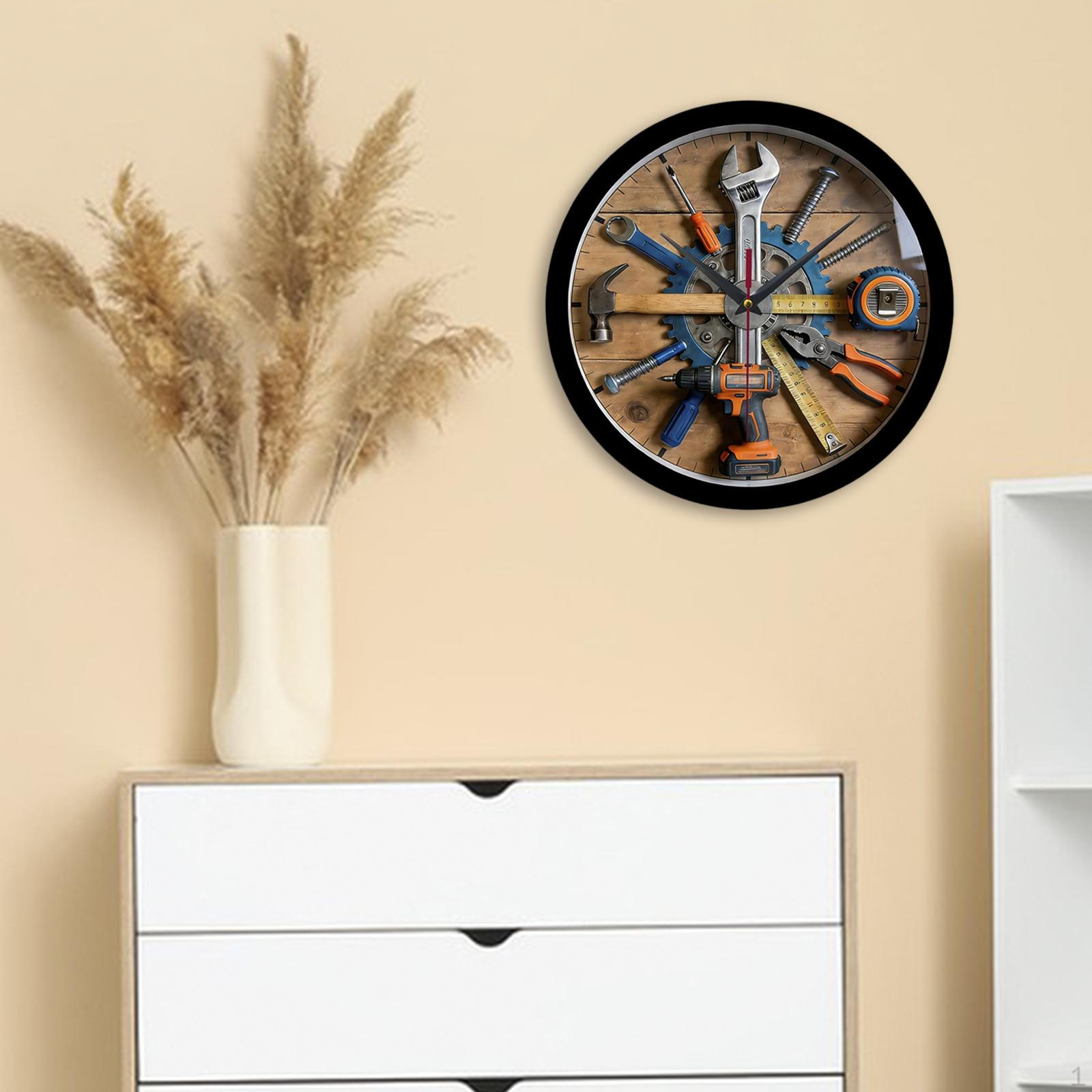 

A Round, Silent Decorative Wall Clock, Ideal for Garage, Kitchen, Office Or Living Room. Wooden Color