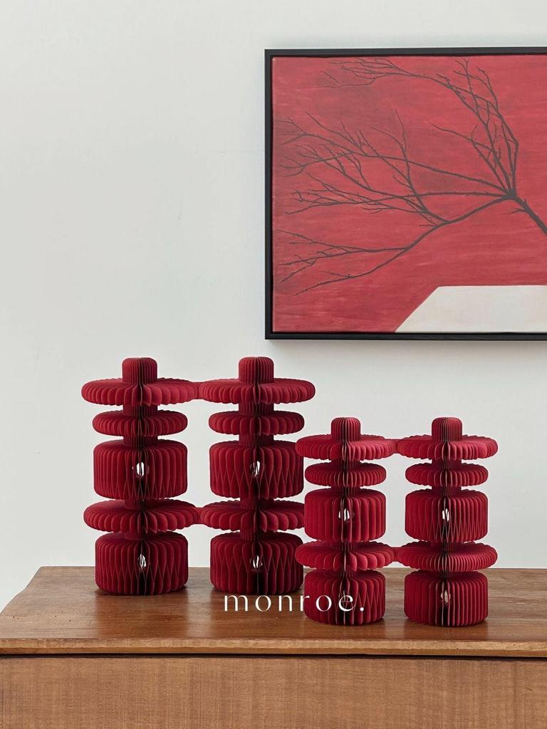 Foldable 3D Double Happiness Wedding Tabletop Ornament - High-End Wedding Room Decoration