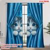 Dreamy Cat Print Curtains Flat Design Home Office Lounge Spaces Curtain Set Of 2 Made Polyester With Rod Pocket Washable Study Ready