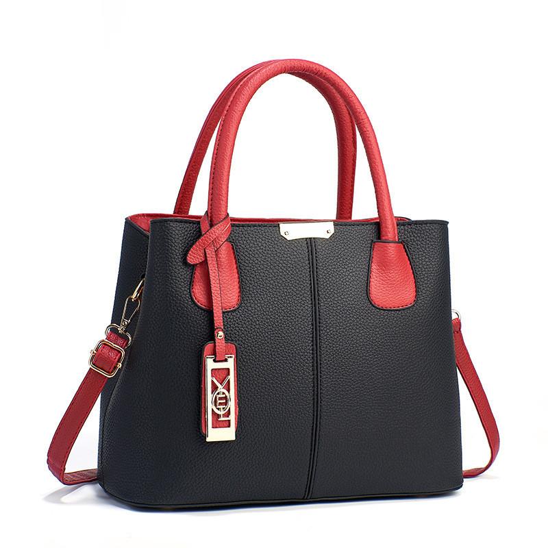 

2023 Stylish Color Block Handbag Large Capacity Casual Shoulder Bag Cross-border Trendy Pu Black Red