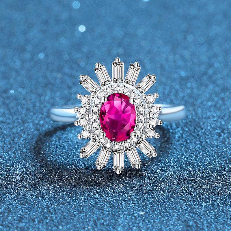 S925 Sterling Silver Egg-Shaped Multi-Color Women s Ring Size 7