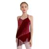 Mädchen Latin Dance Kostüm Ärmellos Neckholder V-Ausschnitt Rückenfrei Glänzend Strasssteine Quasten Leotard