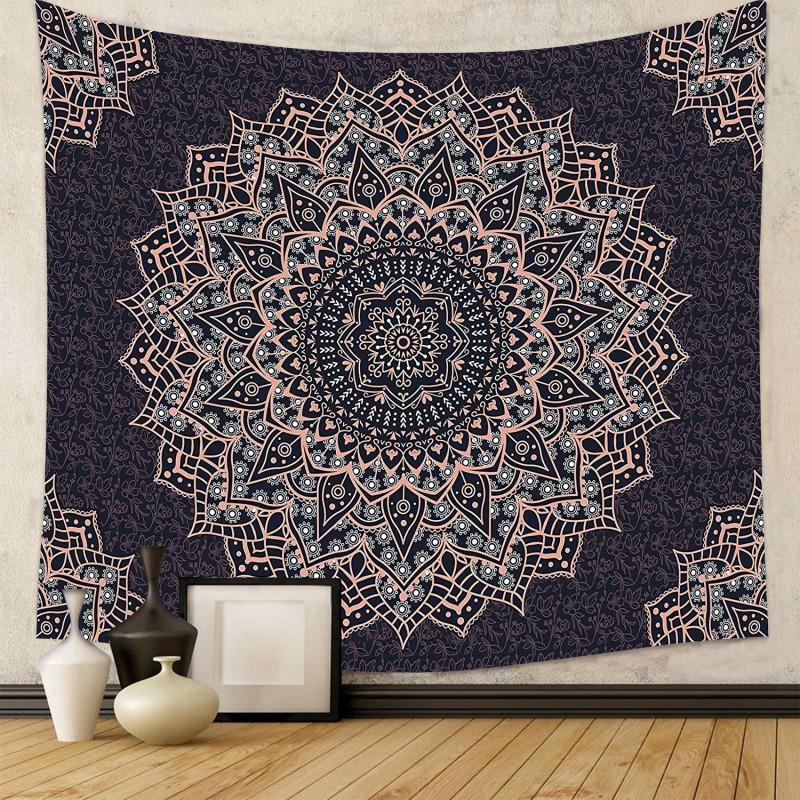 Boho Chic Wall Tapestry With Moon Phase Floral Starry Sky Design Bedroom Yoga Studio Decor