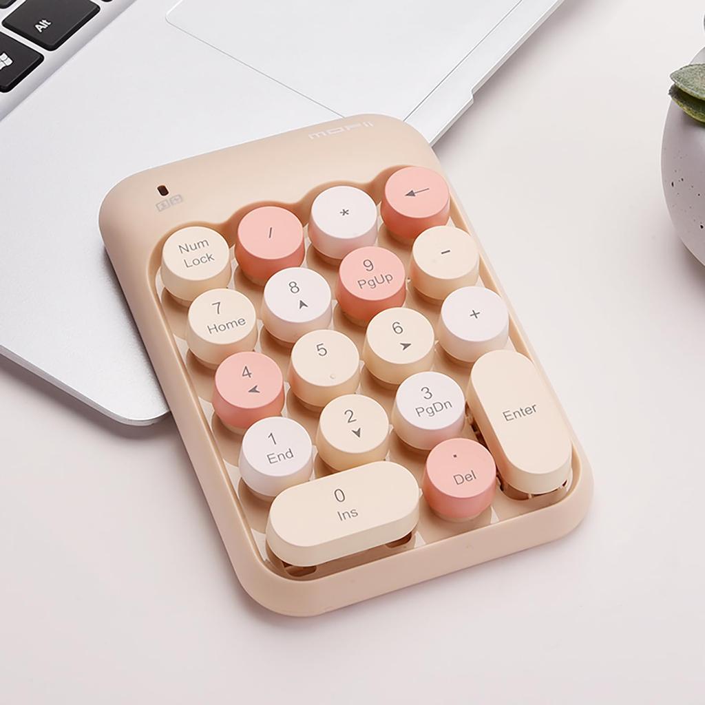 Cute 2.4G Wireless Numeric Keypad with Receiver, 18 Keys, Membrane, Stylish, Colorful, Quiet, Compatible with PCs and Laptops (Milk Tea)