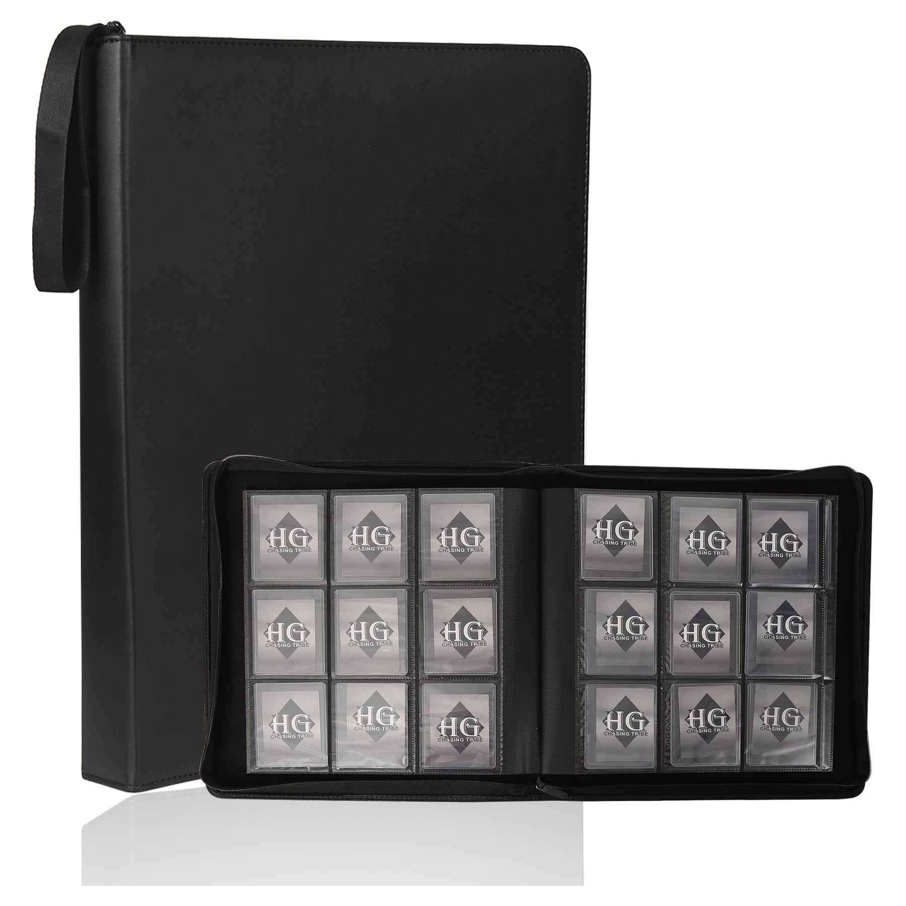 

HG CHASING TRIBE Файл для карточек с верхним держателем для торговых карт, альбом для торговых карт, водонепроницаемая ПУ поверхность и клипса, 9 карманов, 252 листа, верхняя загрузка, горизонтальный чёрный