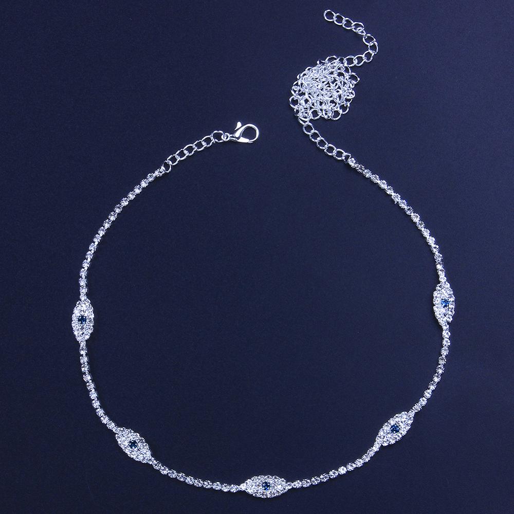 

Модное теннисное ожерелье со стразами, подвески-колье для женщин, ожерелье синего цвета сглаза, серебряное ожерелье, цепочка на воротник, ювелирные изделия серебряный