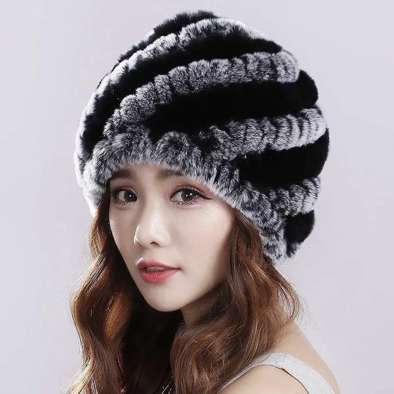 Knitted Hat Winter Rex Rabbit Knitted Middle-aged and Elderly Warm Thick Fur Fashion New Mother Ear Protection Pineapple Hat