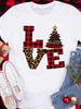 (Asian Size) Tee Top festival  Merry Christmas New Year Holiday Casual tree cute 90s Women Print Lady Short Sleeve Fashion Graphic T-shirts