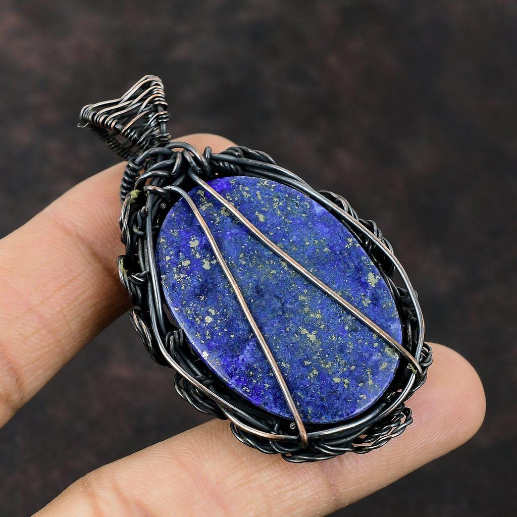 Lapis Lazuli Pendant Copper Wire Wrapped Pendant Handmade Copper Jewelry Natural Gemstone Pendant Gift For Women Dainty Wire Wrapped Jewelry