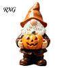 Hand Painted Gnome Statue Halloween Garden Statue, Faceless Holding Pumpkin Sculpture, Stable Sculpture Waterproof Resin for Porch Yard Autumn