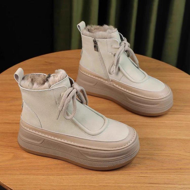 Autumn and winter 2025 versatile platform short boots velvet cotton shoes non-slip heightening snow boots women's warm mother snow boots