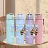 1PC Snow mountain frozen landscape print 750ml colorful plastic sports water bottle leakproof pop up lid with straw for outdoor work home use
