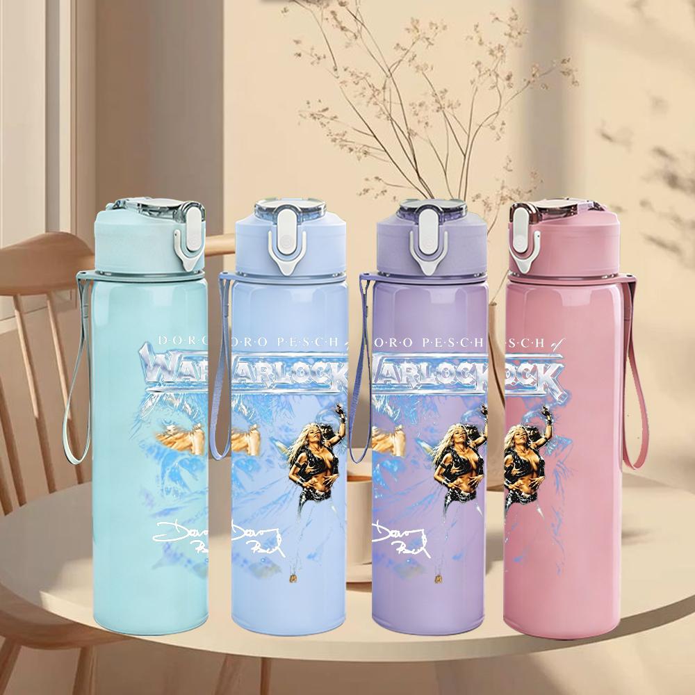 1PC Snow mountain frozen landscape print 750ml colorful plastic sports water bottle leakproof pop up lid with straw for outdoor work home use